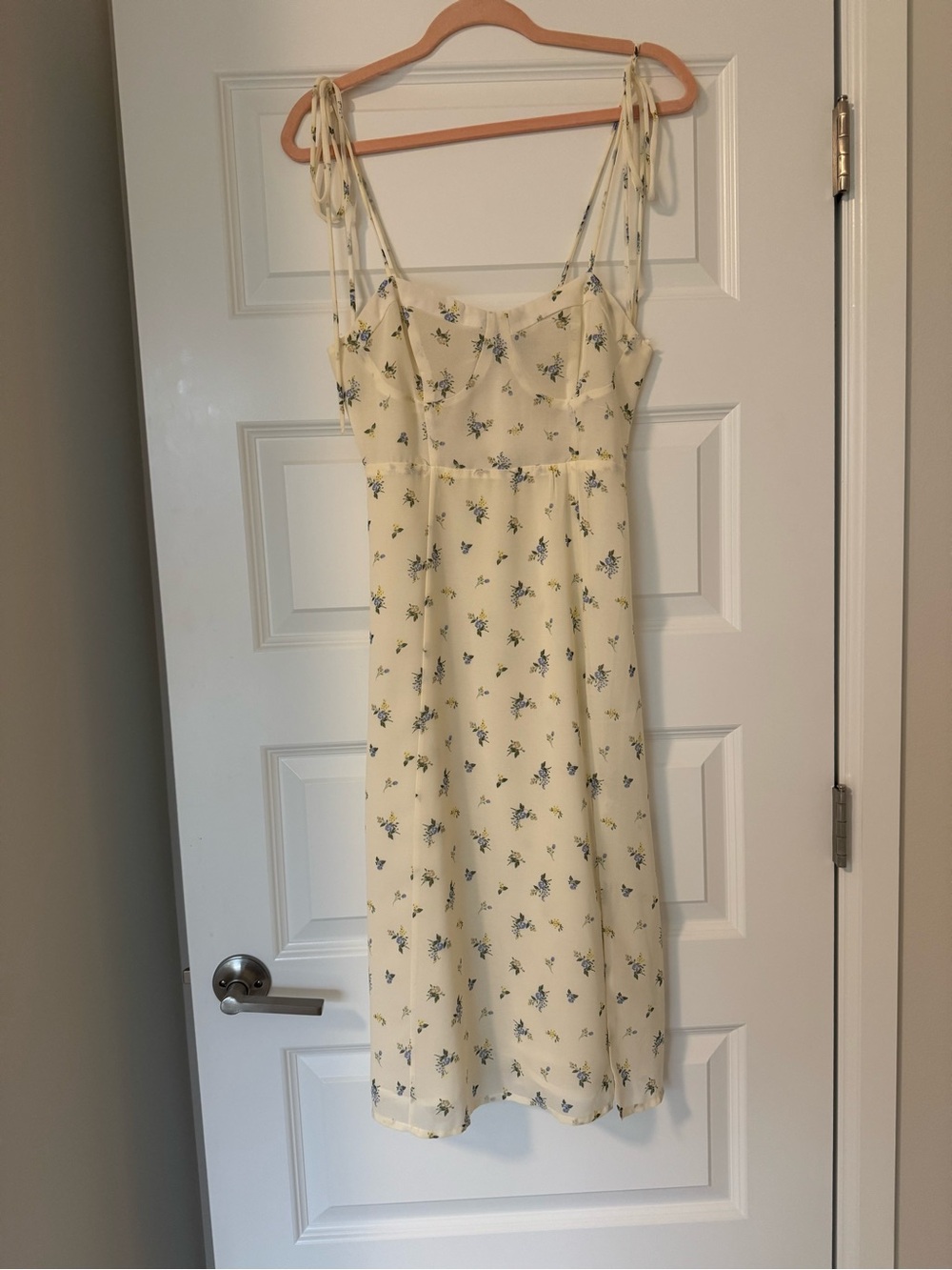 Women’s Cream Floral Tie-Shoulder Midi Dress with Slit